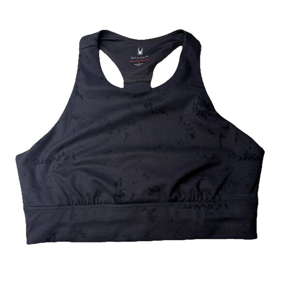 Spyder Bra Workout Activewear Support Lightweight Racerback Black Pattern Sz L - Picture 1 of 5